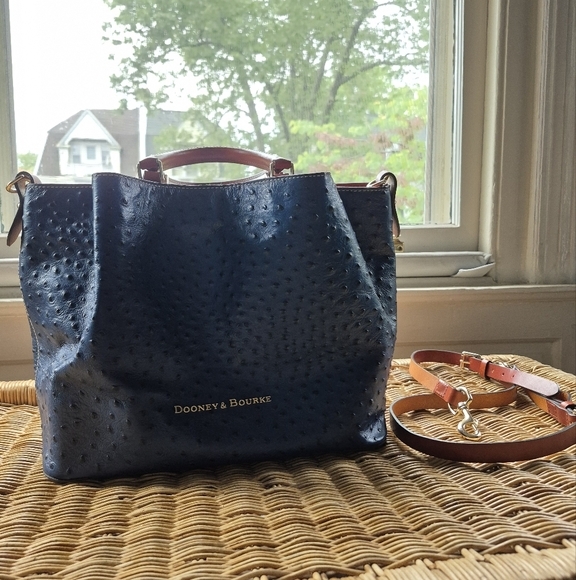 Dooney & Bourke Blue and Brown Textured Leather Tote - Picture 1 of 5
